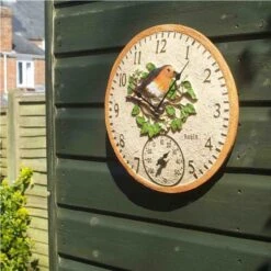 Robin Wall Clock & Thermometer 12" - Alton Garden Centre -Konstsmidee Shop 896743 5064002 3 2 3 600